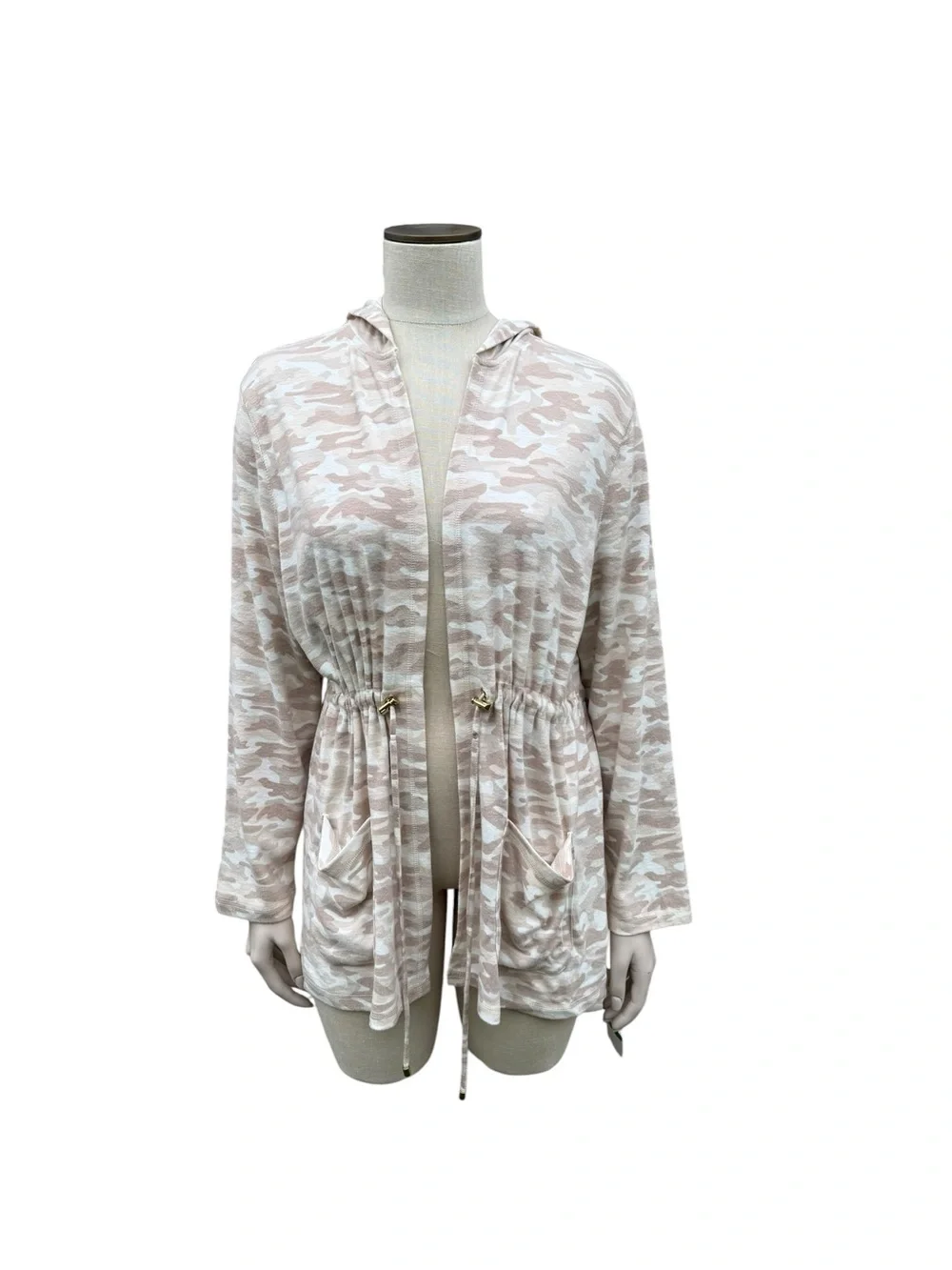 Ruby Rd. Pink Camo Hooded Open Front Jacket - Picture 1 of 4